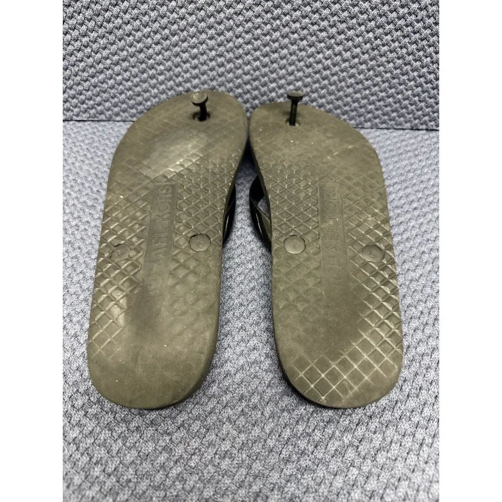 Michael Kors Flip Flop PVC/MK Mini Jet Set- Black And Silver MK Logo Size 10